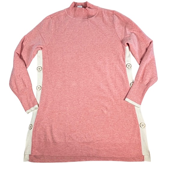 Chico's  Pink Button Detail Mock Neck Knit Tunic Sweater  Size 1 US Size M - Picture 1 of 7